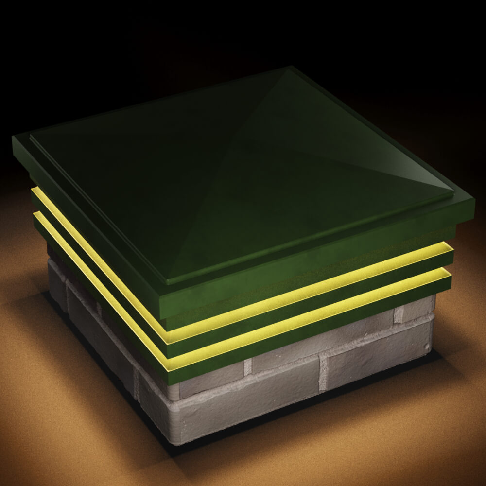 Колпак Zking Бона ХайТек Зеленый на столб 1.5х1.5 кирпича (385х385мм) с подсветкой в Туймазах фото