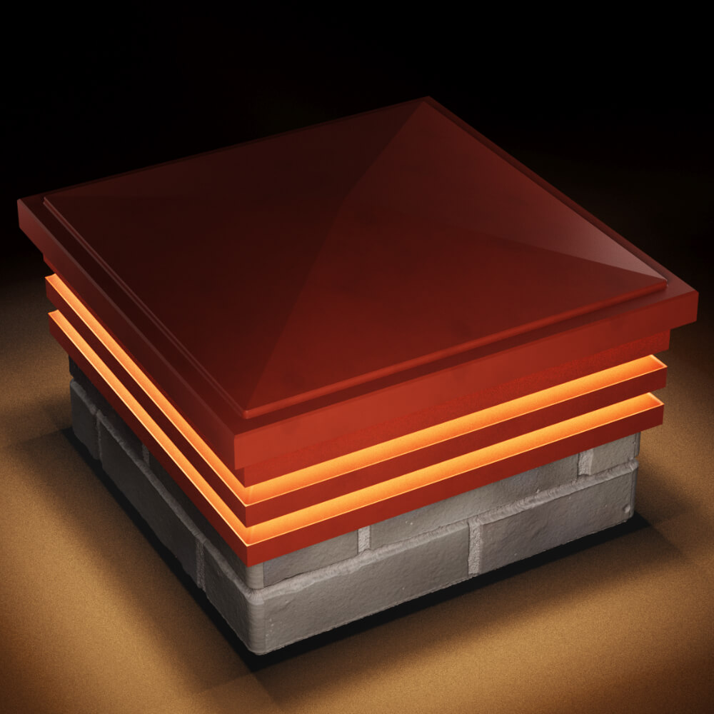Колпак Zking Бона ХайТек Красный на столб 1.5х1.5 кирпича (385х385мм) с подсветкой в Туймазах фото