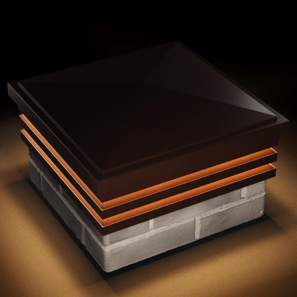 Колпак Zking Бона ХайТек Коричневый на столб 1.5х1.5 кирпича (385х385мм) с подсветкой в Туймазах фото